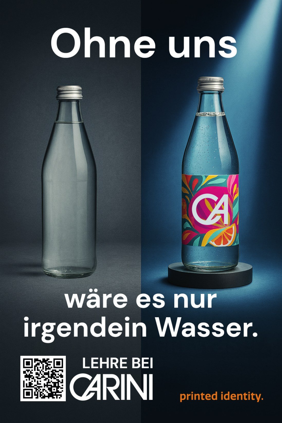 Kampagnenmockup mit zwei Wasserflaschen und unterschiedlicher Etikettengestaltung